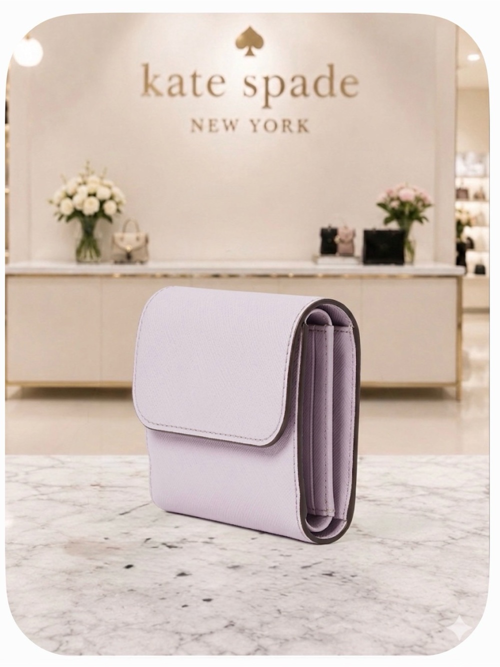 Kate Spade NY Trifold Wallet in Pale Lavender with Gold Logo - EUC - Picture 2 of 7